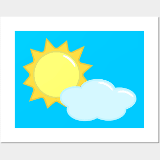 Cute Sun and Cloud Weather Icon in Blue Posters and Art